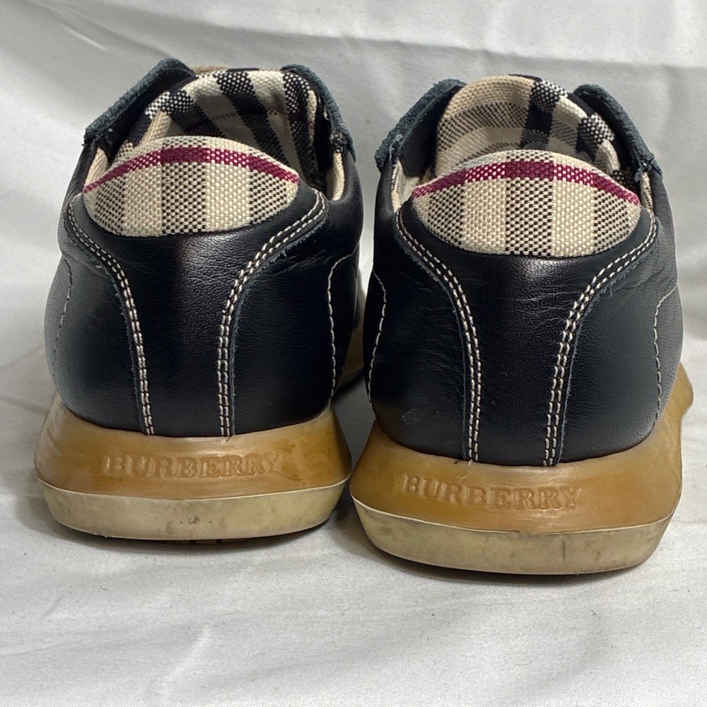 Burberry Black Leather Nova Check Trim Low Top Sneakers Shoes Size 35 - Picture 4 of 8